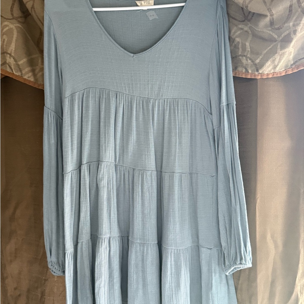 136–LA MIEL Soft Blue Tiered Long Sleeve Shirt